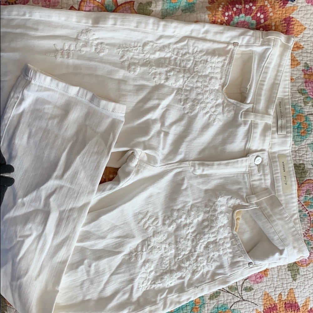 Anthropologie white jeans embroidered